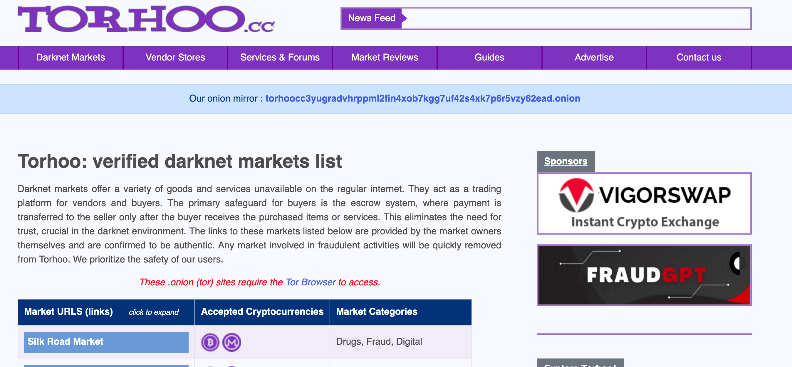 Tor-Hoo darknet search engine homepage